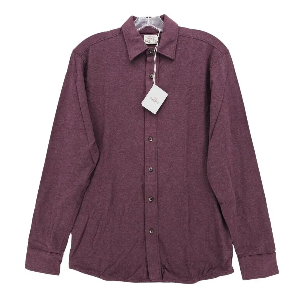 NWT Faherty Stretch Knit Shirt Burgundy Melange Pima Cotton Tencel Men's Size XS - Picture 1 of 7